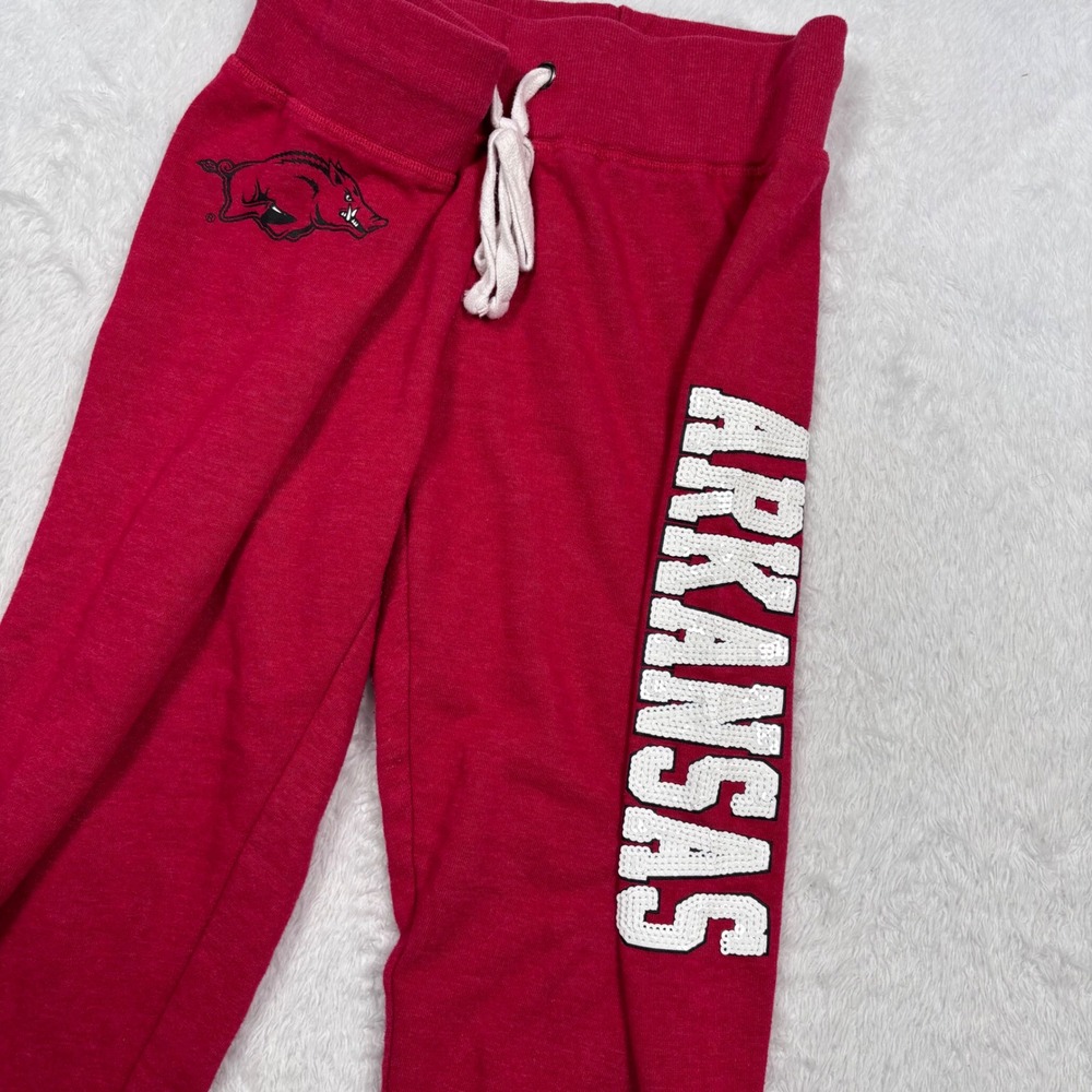 Arkansas Razorbacks Jogger Women M Red Sequin Spellout Sweat Pant Colosseum RARE - Picture 14 of 14